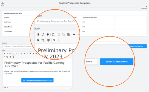 send prospectus screen from Katipult's investment platform