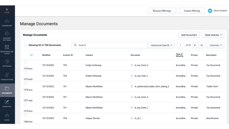 Katipult DealFlow private equity software document screen